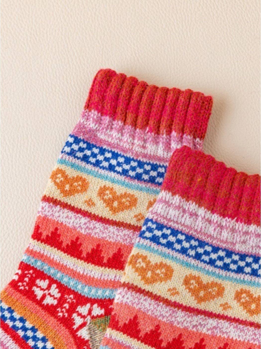 Rufia - Retro Color-Block Thick Warm Winter Socks - 5 Pairs/Pack