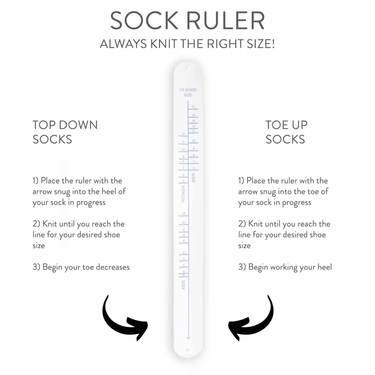 Sock Ruler - Sock Sizing Bracelet Ruler: White