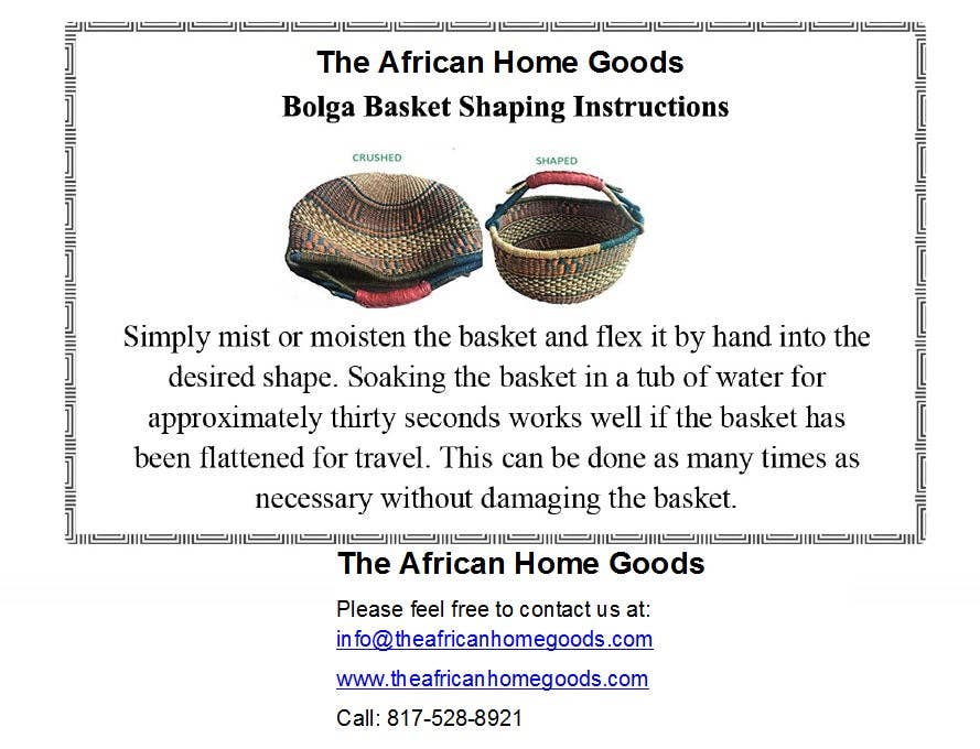 African Market Basket | Ghana Bolga Basket | (Colors Vary), 1 EA: Small: 9-11"