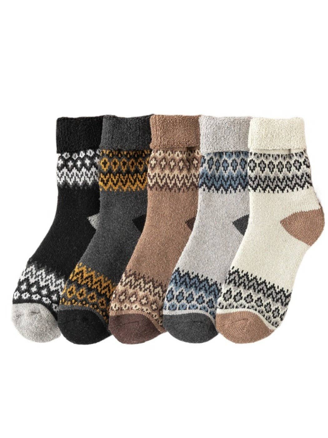 Rufia - Classic Men’s Retro Thick Winter Socks - 5 Pairs/Pack