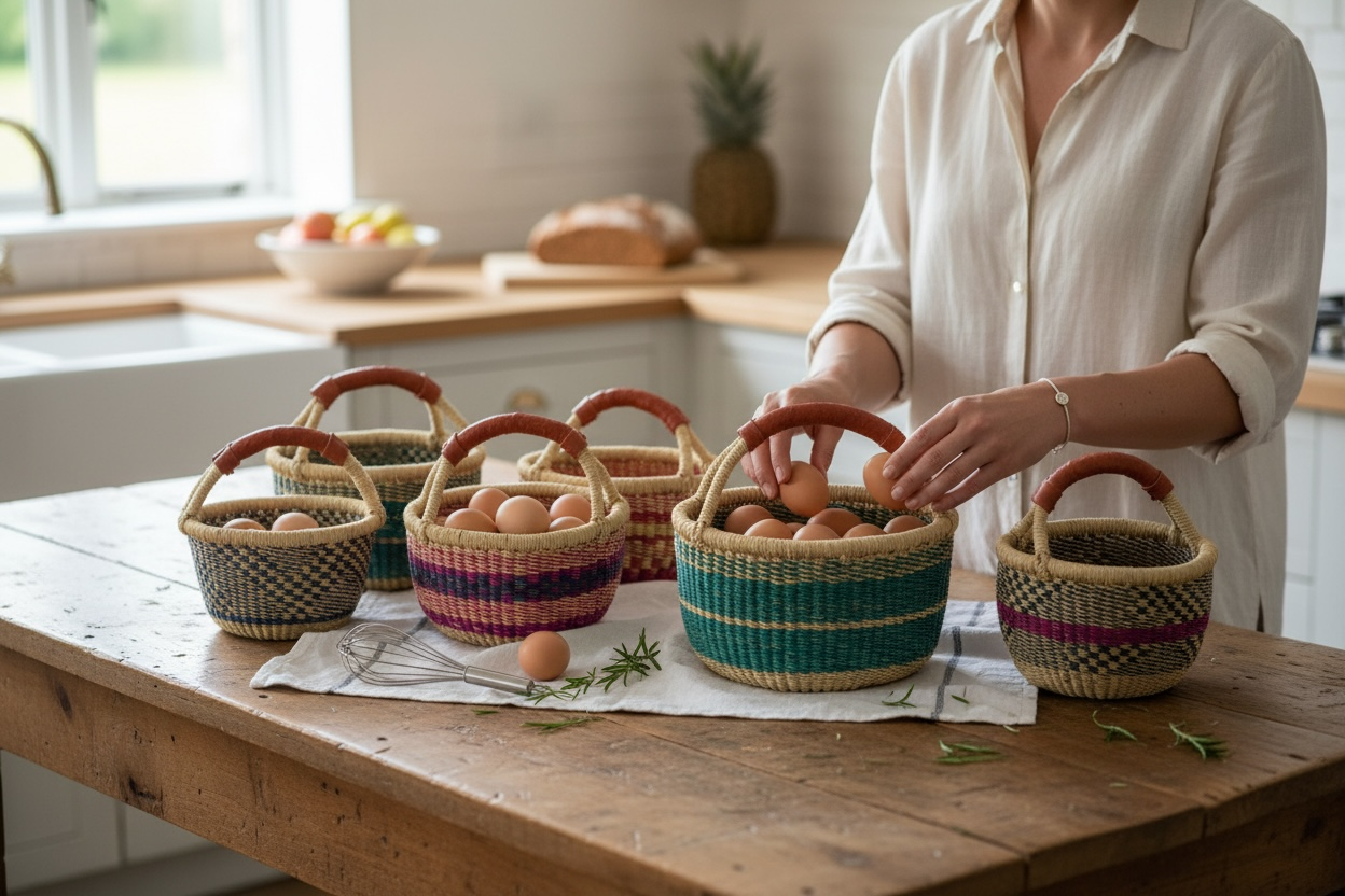 African Market Basket | Ghana Bolga Basket | (Colors Vary), 1 EA: Small: 9-11"