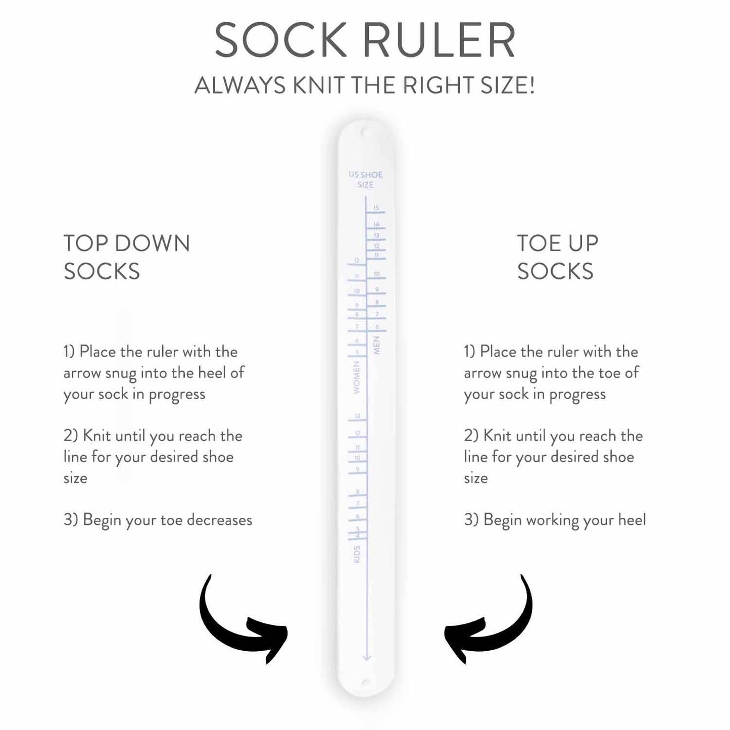 Sock Ruler - Sock Sizing Bracelet Ruler: White