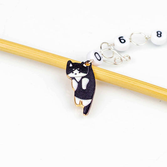 Black Tuxedo Cat Knitting Chain Row Counter: Large (up to US 10.5 needle / K hook)