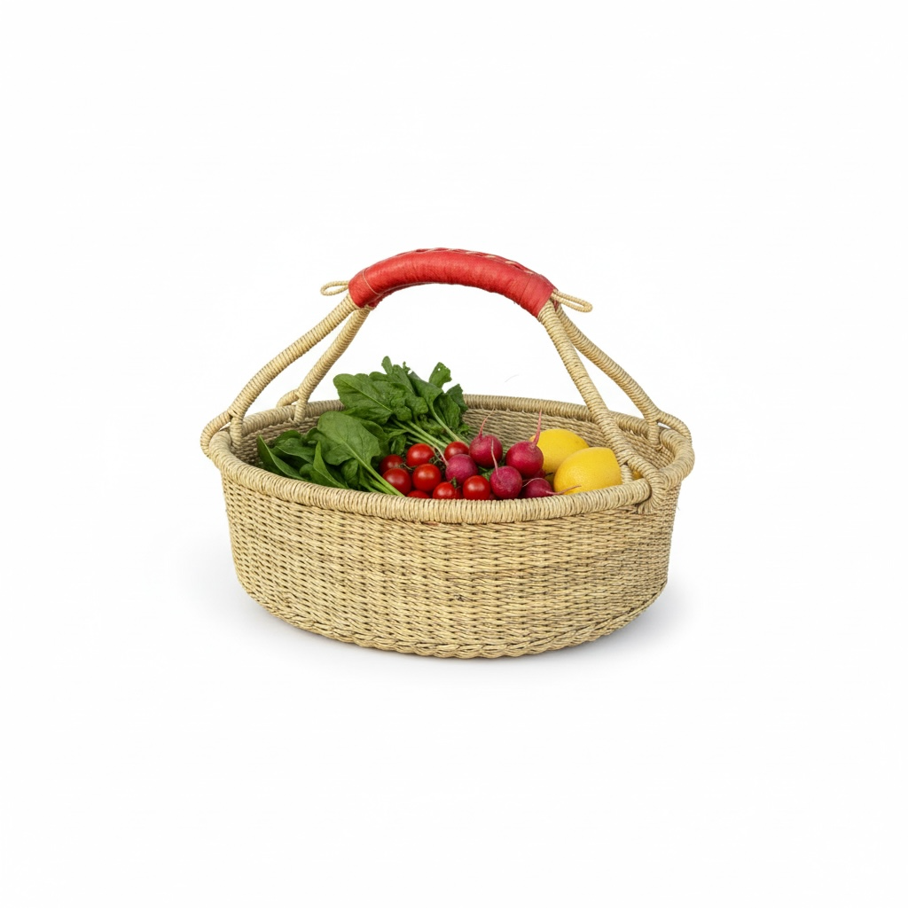 Haverst Woven Basket , Portable Garden Harvest Ghana Basket, for Picnic, Easter Eggs, Storage, Gathering Produce and eggs: Handles - No Leather