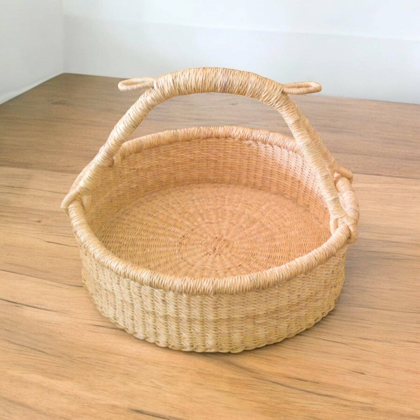 Haverst Woven Basket , Portable Garden Harvest Ghana Basket, for Picnic, Easter Eggs, Storage, Gathering Produce and eggs: Handles - No Leather