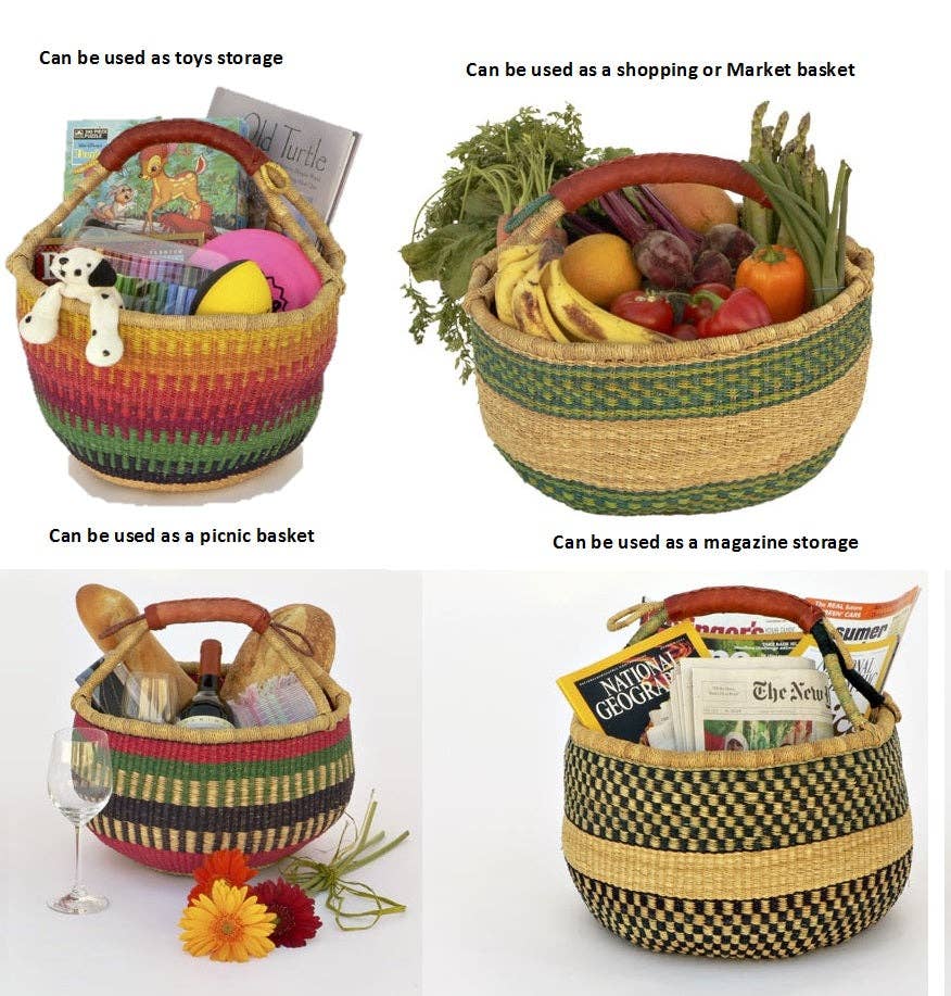 Extra Large Bolga Market Basket (Colors Vary) W: 16"-18" H:10"-14", 1 EA