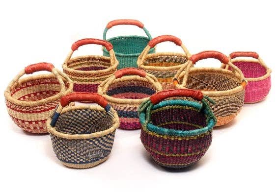 African Market Basket | Ghana Bolga Basket | (Colors Vary), 1 EA: Small: 9-11"