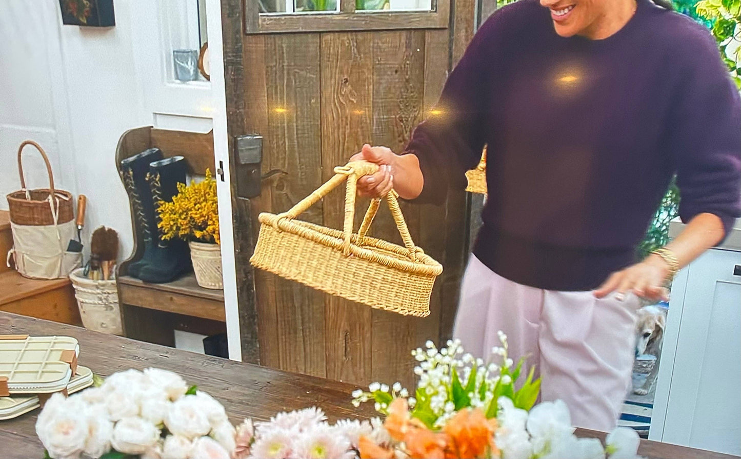 Haverst Woven Basket , Portable Garden Harvest Ghana Basket, for Picnic, Easter Eggs, Storage, Gathering Produce and eggs: Handles - No Leather