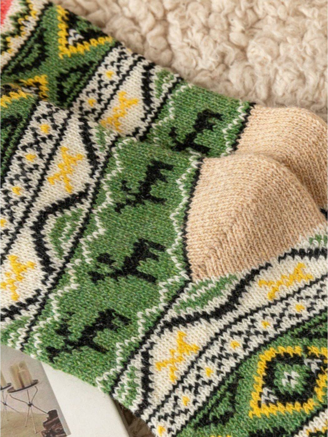 Rufia - Colorful Retro Thick Mid-Calf Winter Socks - 5 Pairs/Pack