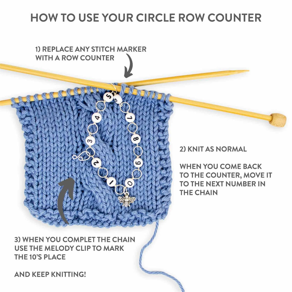 Silver Hedgehog Circle Chain Row Counter: Large (up to US 10.5 needle / K hook)