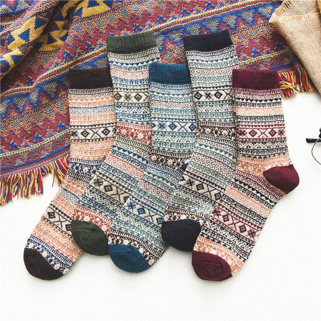 Rufia - 5 Pairs Unisex Bohemian Socks