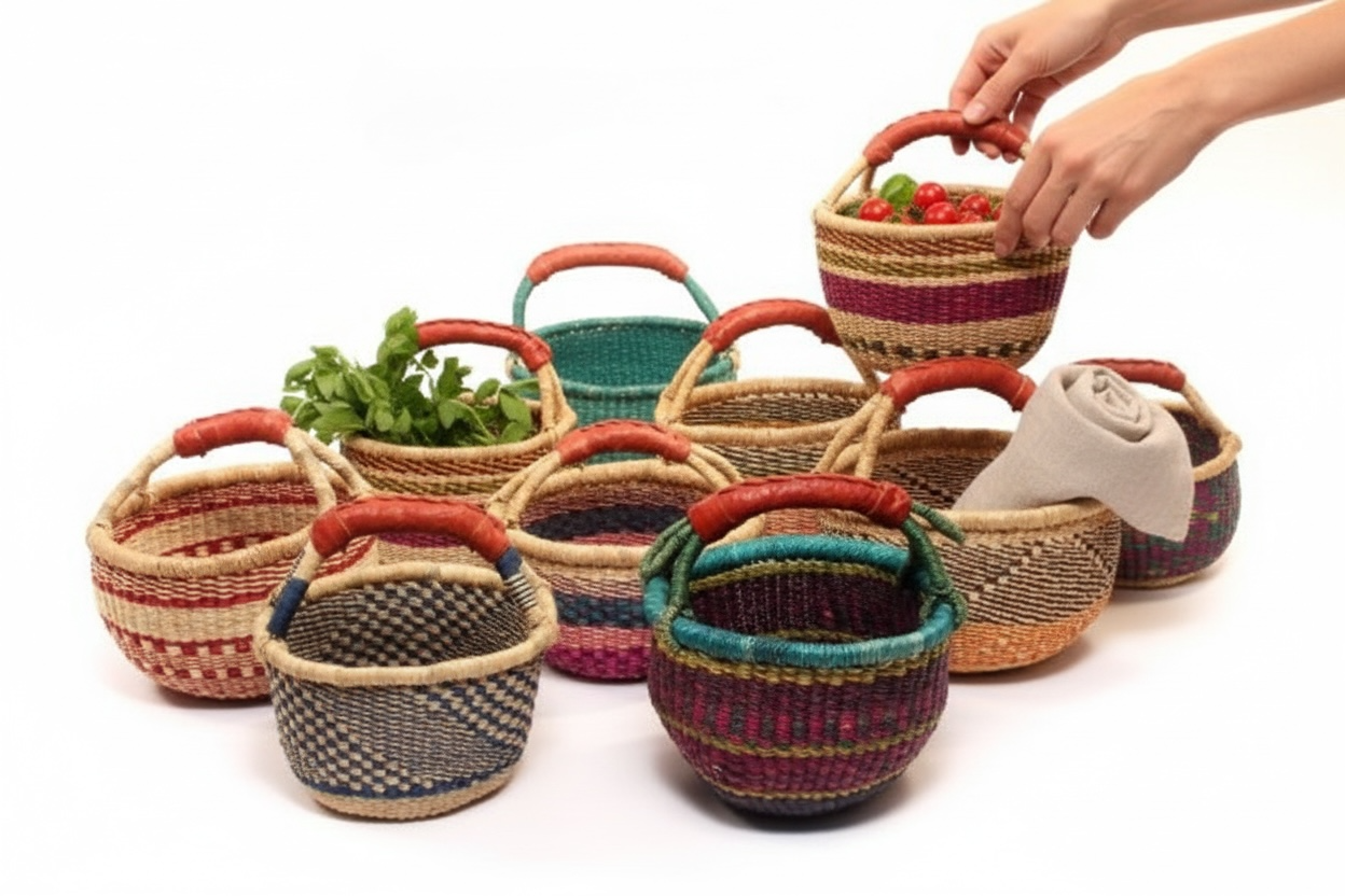 African Market Basket | Ghana Bolga Basket | (Colors Vary), 1 EA: Small: 9-11"