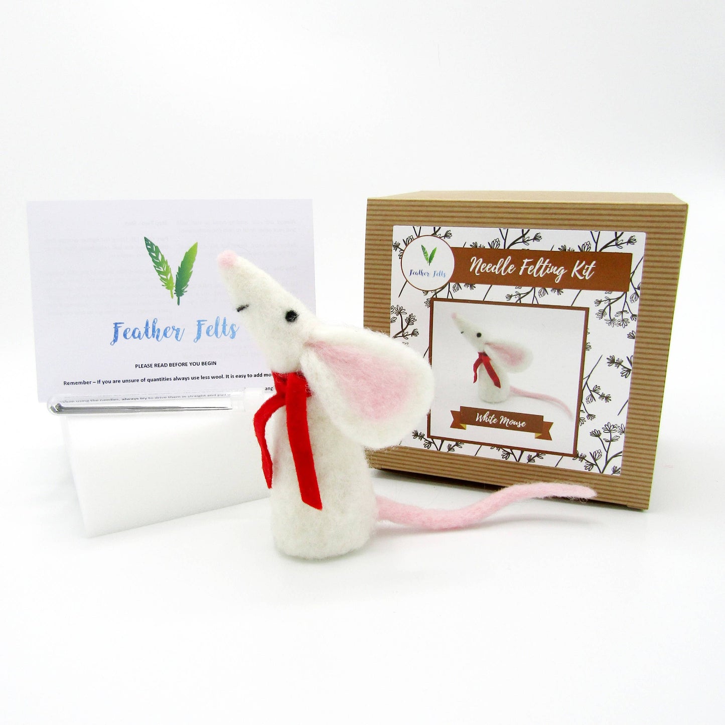 White Mouse - Needle Felting Kit: With Foam