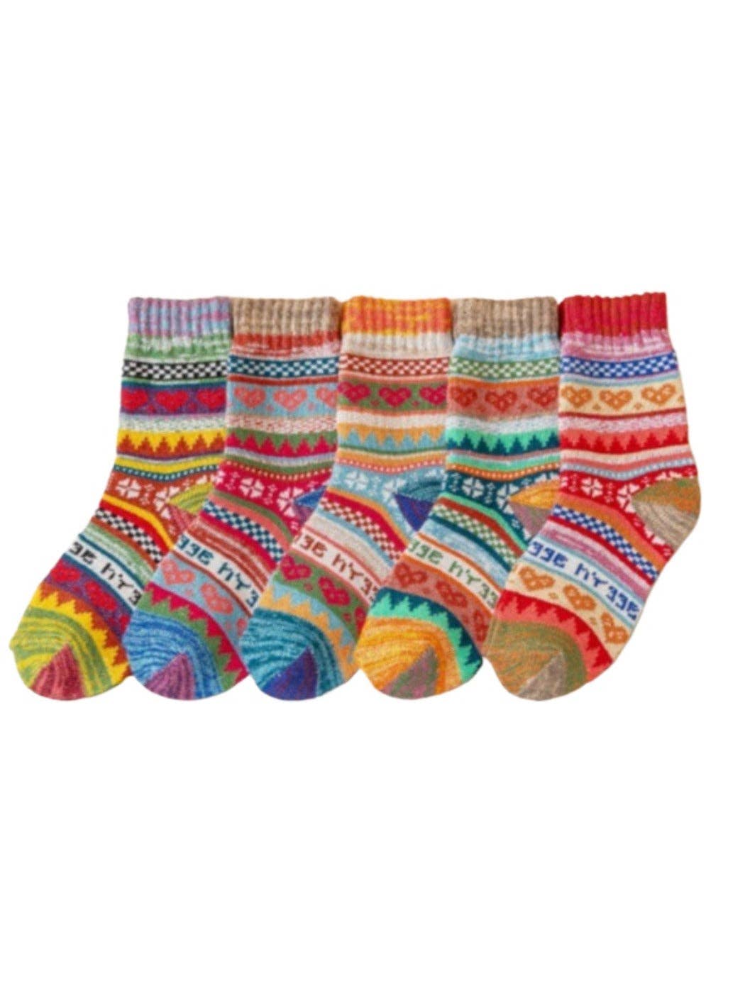 Rufia - Retro Color-Block Thick Warm Winter Socks - 5 Pairs/Pack