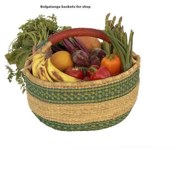 Medium Bolga Market Basket w/ Leather Wrapped Handle (Colors Vary) W: 11" - 13" H: 8"-10", 1 EA