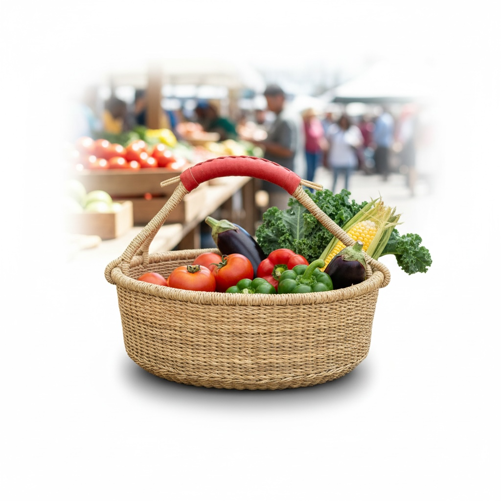 Haverst Woven Basket , Portable Garden Harvest Ghana Basket, for Picnic, Easter Eggs, Storage, Gathering Produce and eggs: Handles - No Leather