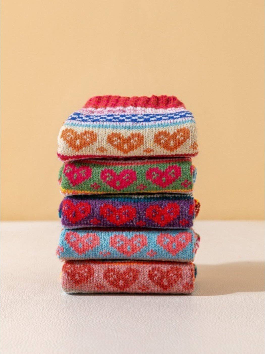 Rufia - Retro Color-Block Thick Warm Winter Socks - 5 Pairs/Pack