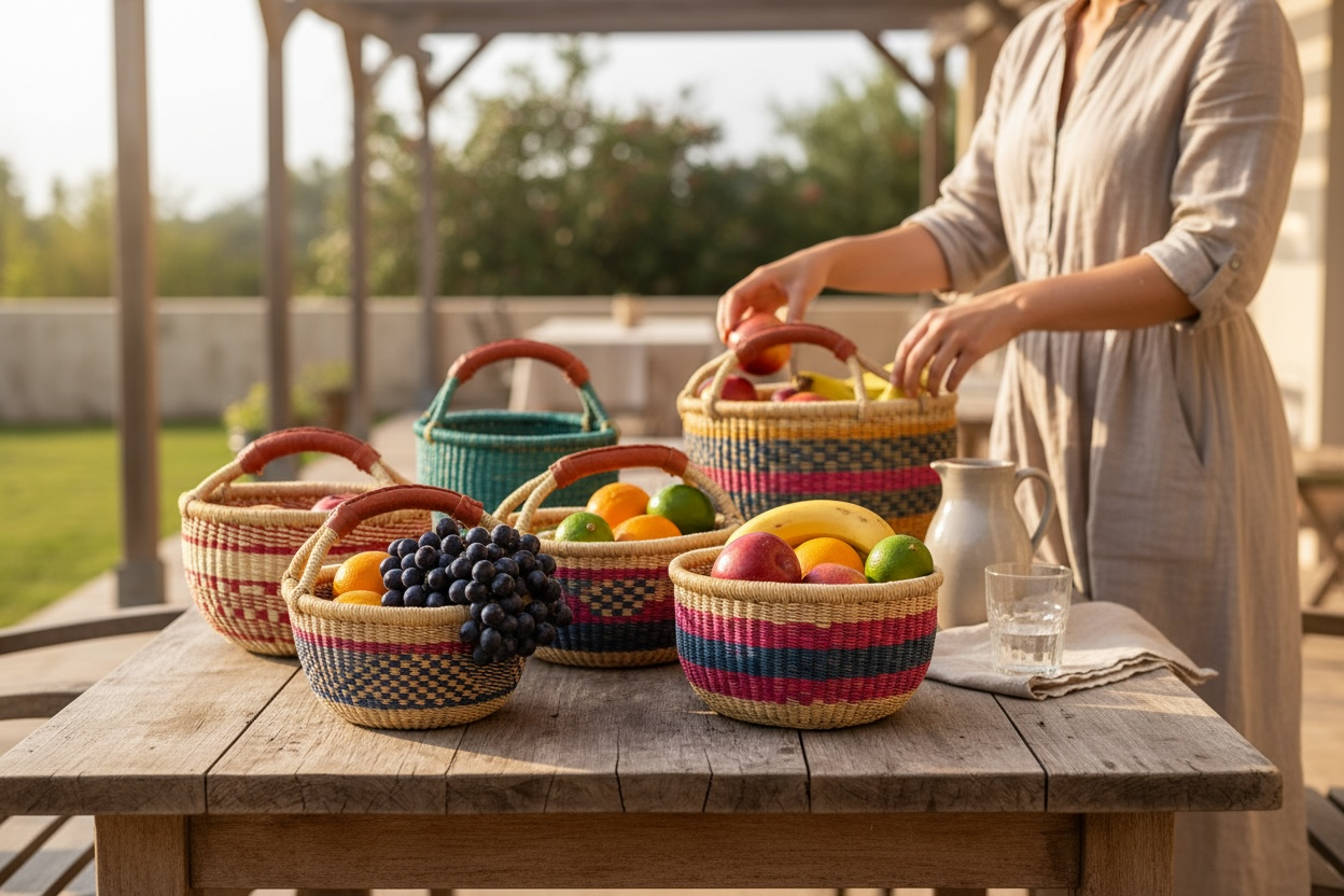 African Market Basket | Ghana Bolga Basket | (Colors Vary), 1 EA: Small: 9-11"