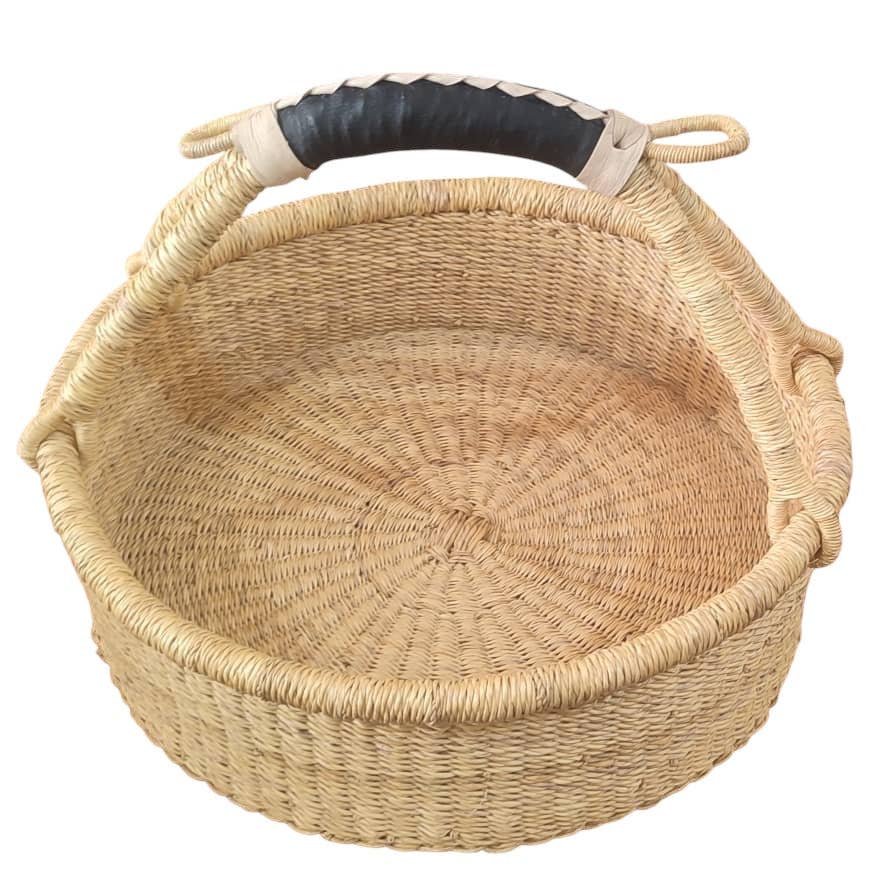 Haverst Woven Basket , Portable Garden Harvest Ghana Basket, for Picnic, Easter Eggs, Storage, Gathering Produce and eggs: Handles - No Leather